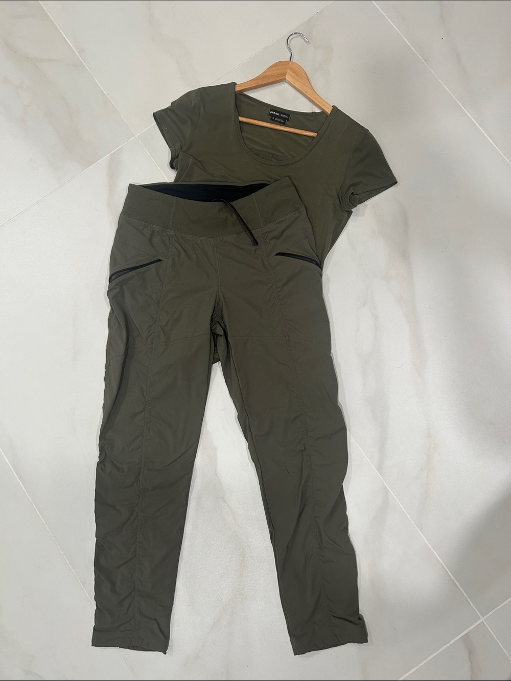 Prana Olive Green Active Track Pants with Zip Pockets